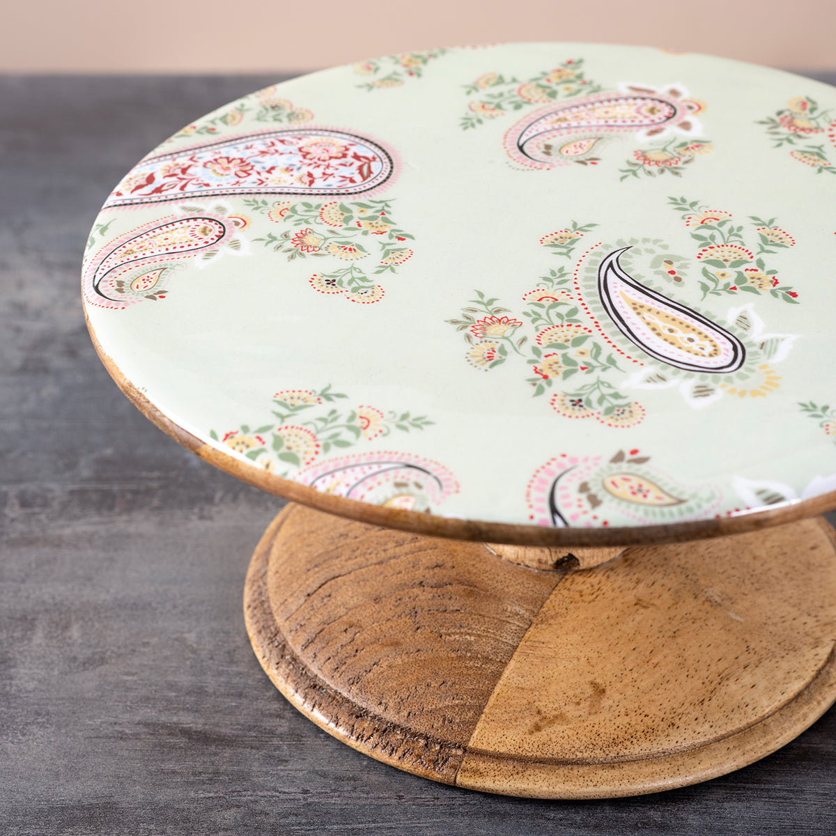 printed wooden cake stand