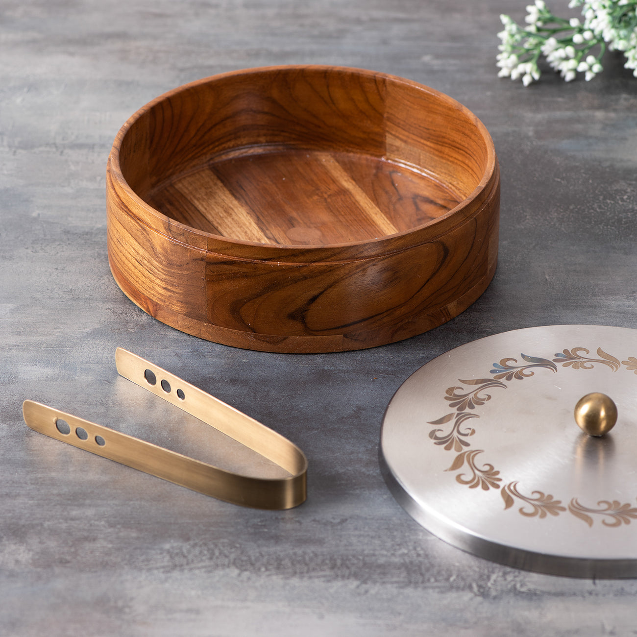 Acacia Roti Box Buy Silver Acacia Wood Roti Box with Tong Online in India - Nestroots