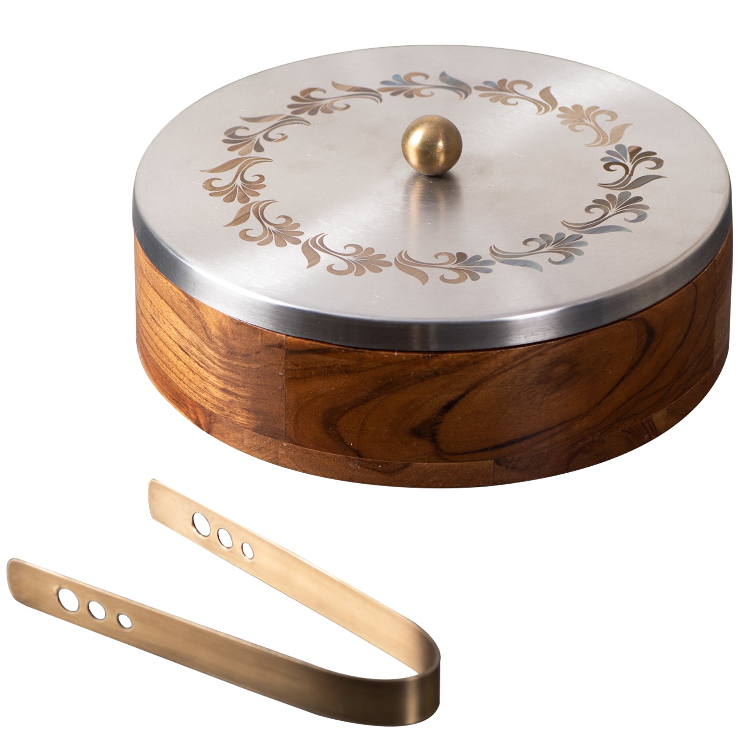 Buy Silver Acacia Wood Roti Box with Tong Online in India - Nestroots