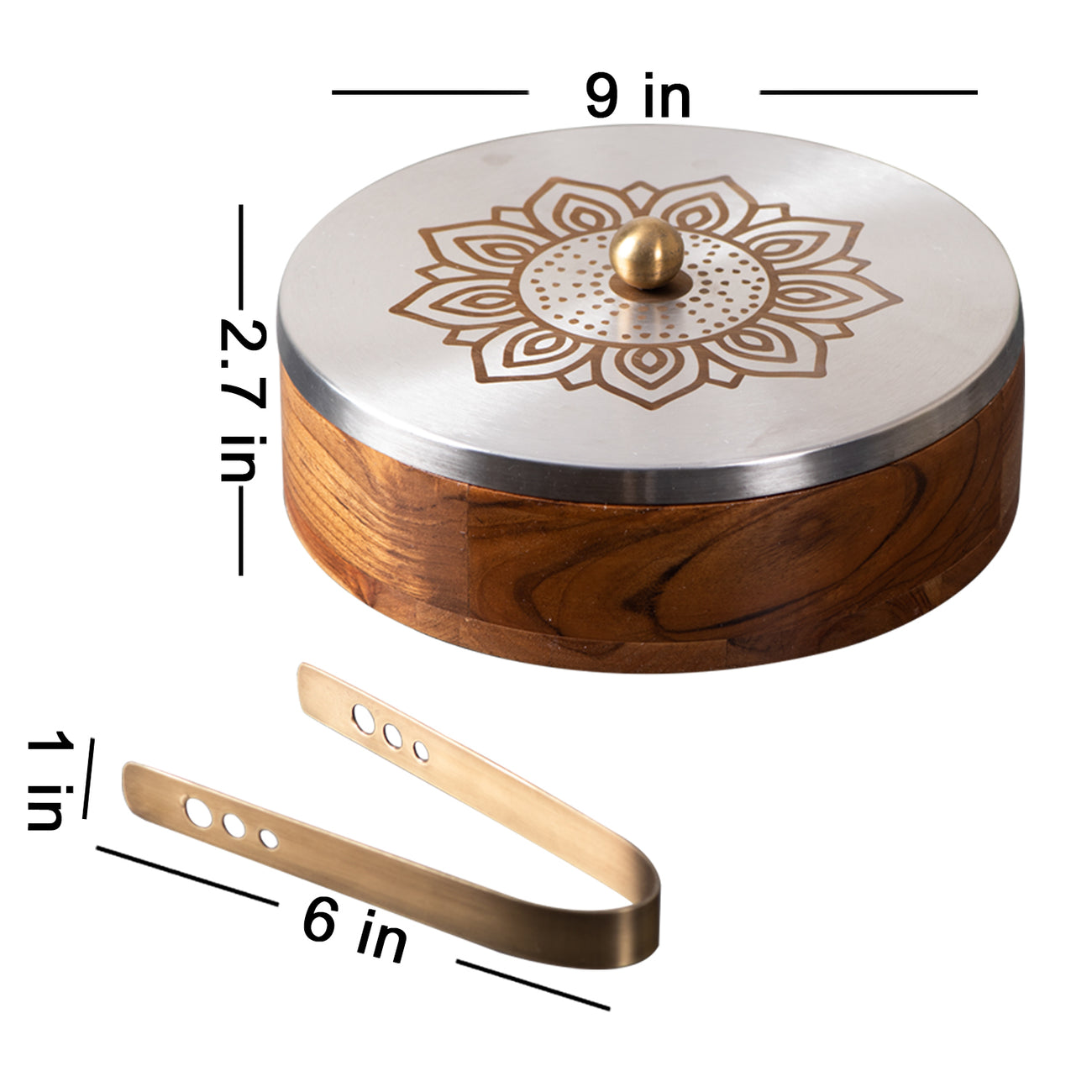 Acacia Roti Box Buy Floral Silver Acacia Wood Roti Box with Tong Online in India ...
