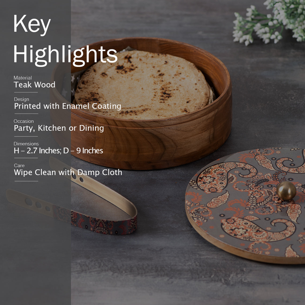 Buy Grey Enamel Print Masala & Wooden Roti Box Set Online in India ...