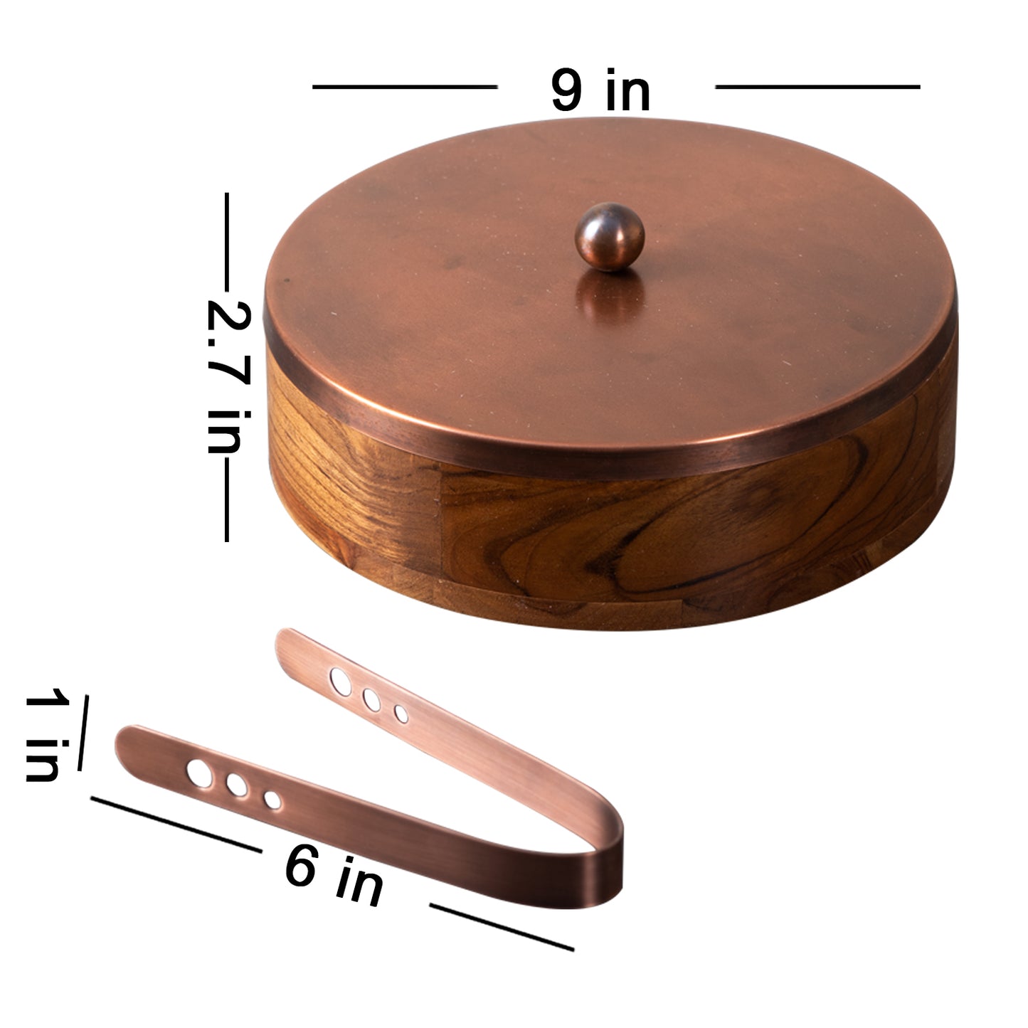 Buy Copper Acacia Wood Roti Box with Tong Online in India - Nestroots