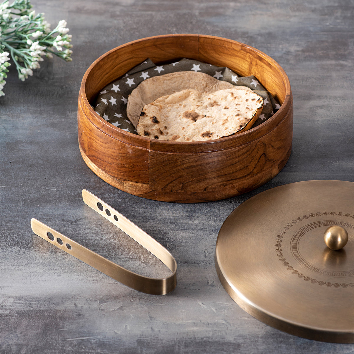 Design Box Roti Buy Gold Laser Wood Roti Box with Tong Online in India - Nestroots