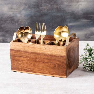 Inseparables Teak Wood Spoon Stand - Gold