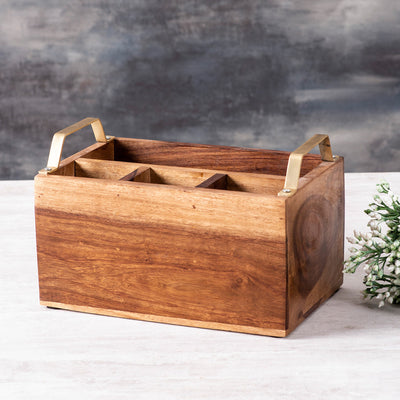 Inseparables Teak Wood Spoon Stand - Gold