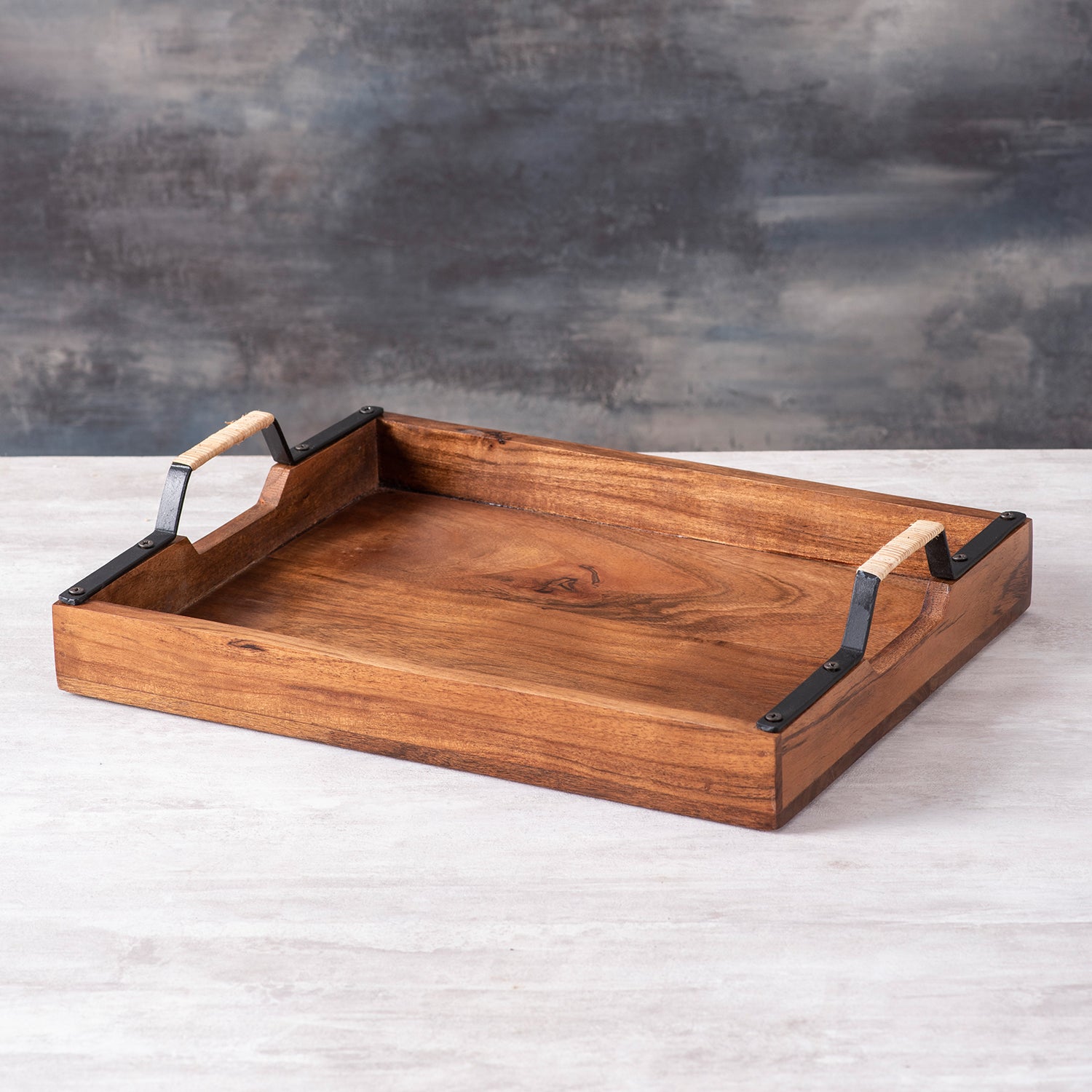 wooden tray with handles
