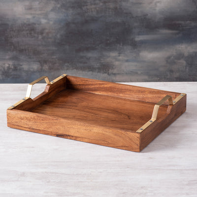 Inseparables Teak Wood Serving Tray - Gold